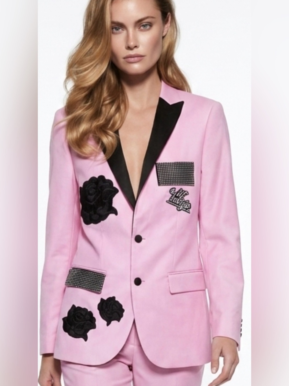 Upcycled Pink Embellished and patchwork Blazer size S